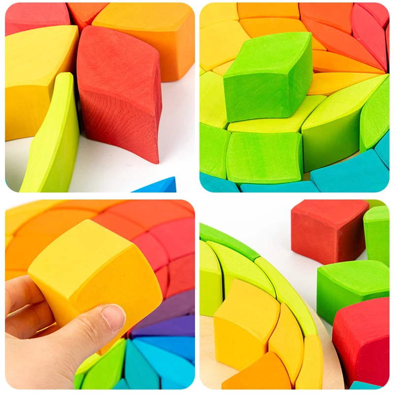 

Large Flower Wooden Rainbow Nordic Style Wood Blocks Colored Geometry Block Kids Creative Toys Montessori Educational Toys