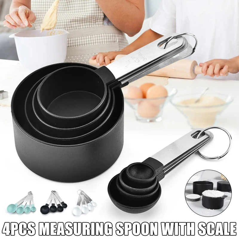

Newest 4Pcs Stainless Steel PP Measuring Cups Spoons Kitchen Baking Cooking Tools Set Kitchen Supplies