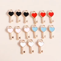 10pcs 716mm enamel key hearts charms for diy original jewelry making accessories alloy key charms necklaces earrings pendants