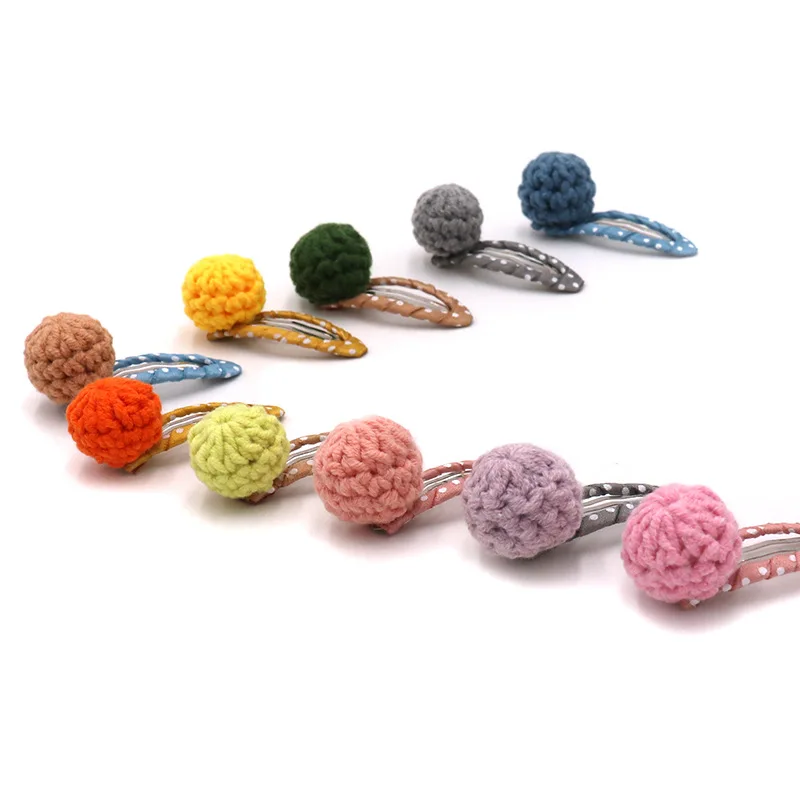 Детский вязаный крючком зажим для волос с помпоном эластичная повязка красочный
