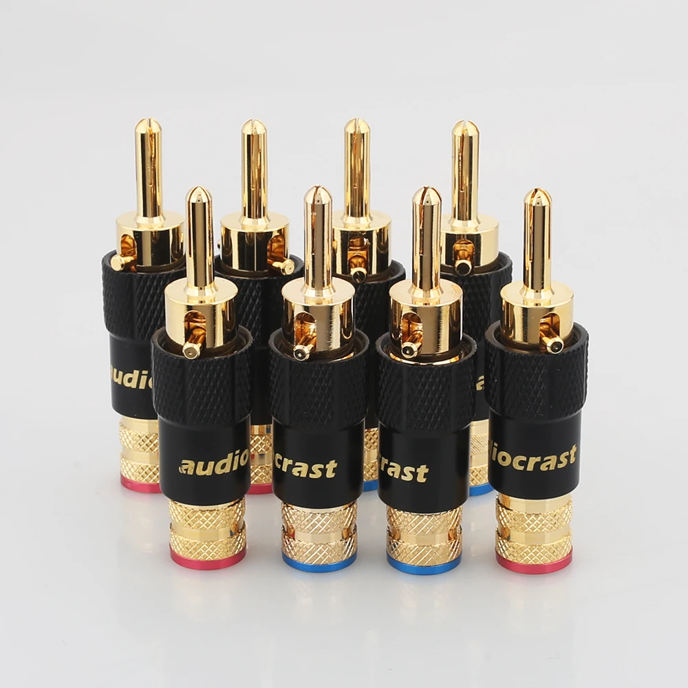 4Pcs Banana Plug Connector Gold-plated Speaker Cable Banana Plug with Lock Speaker Amplifier Connector HIFI DIY Jack Connector