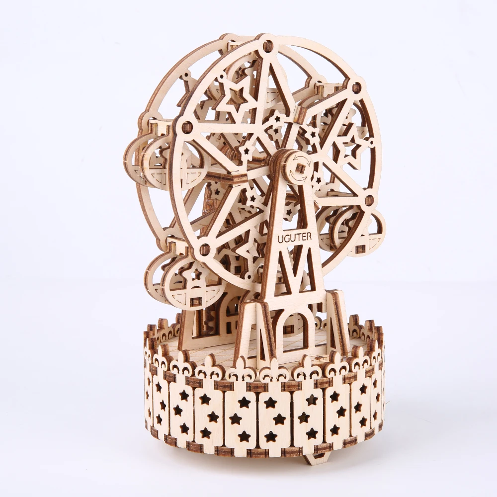 Деревянная 3D головоломка Uguter музыкальная шкатулка лазерная резка колесо