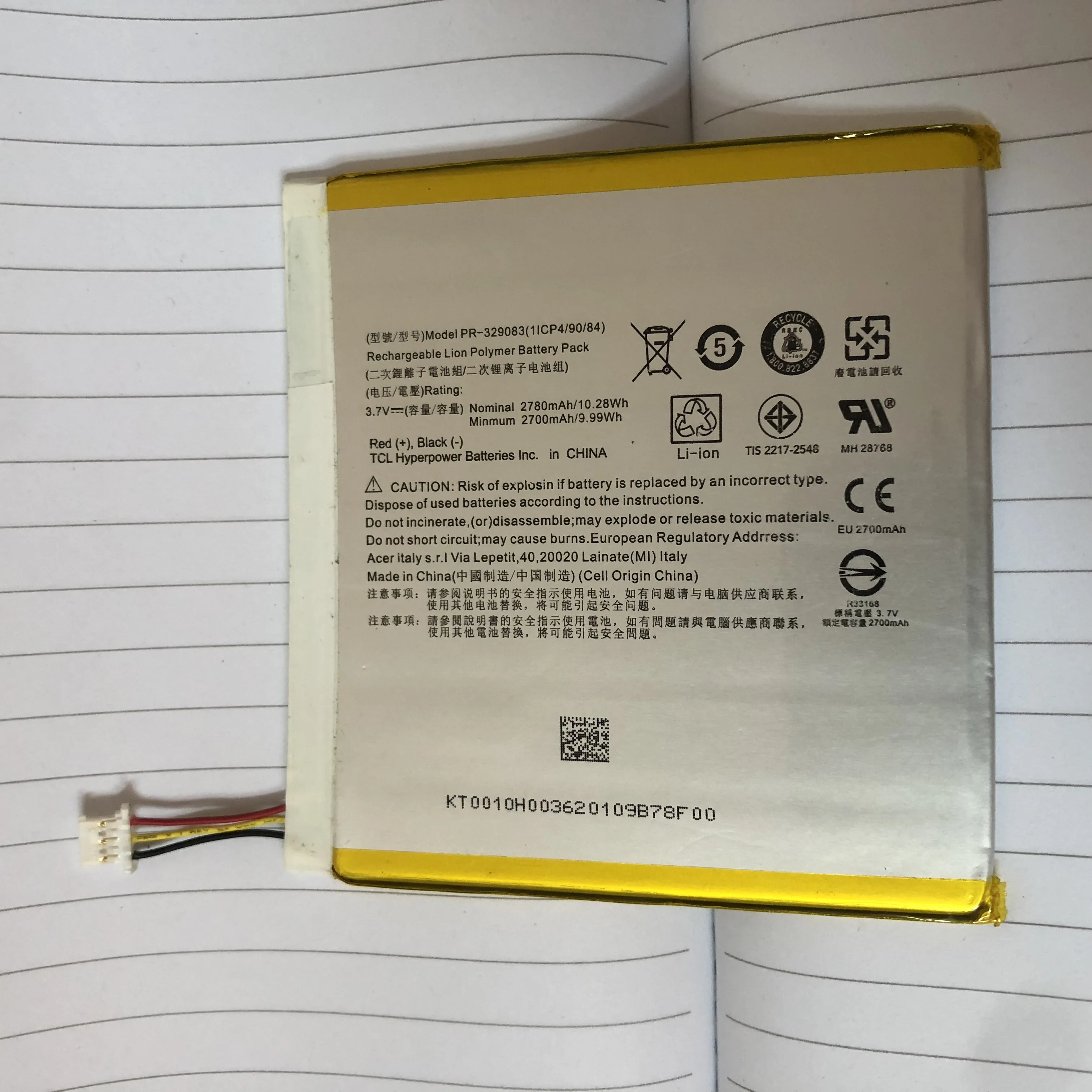 Новые оригинальные Батарея для ACER Iconia One 7 B1 780 1ICP4/90/84 KT.0010H. 008 PR 329083 3 V 2780 мА