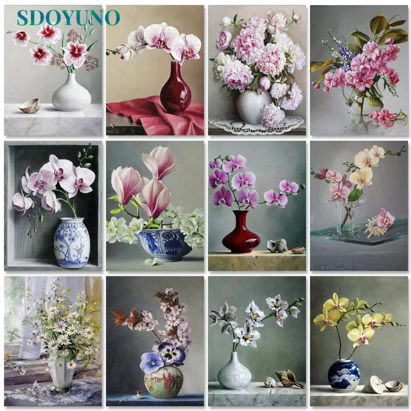 

SDOYUNO Paint By Numbers On Canvas Flowers DIY Frameless 60x75cm Oil Painting By Numbers Handpaint Scenery Home Decor