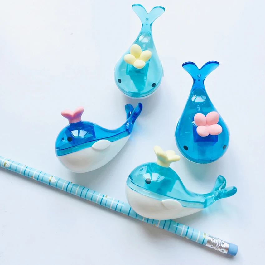 Портативный пластиковый ручной Дельфин точилка для карандашей с ластиком милый