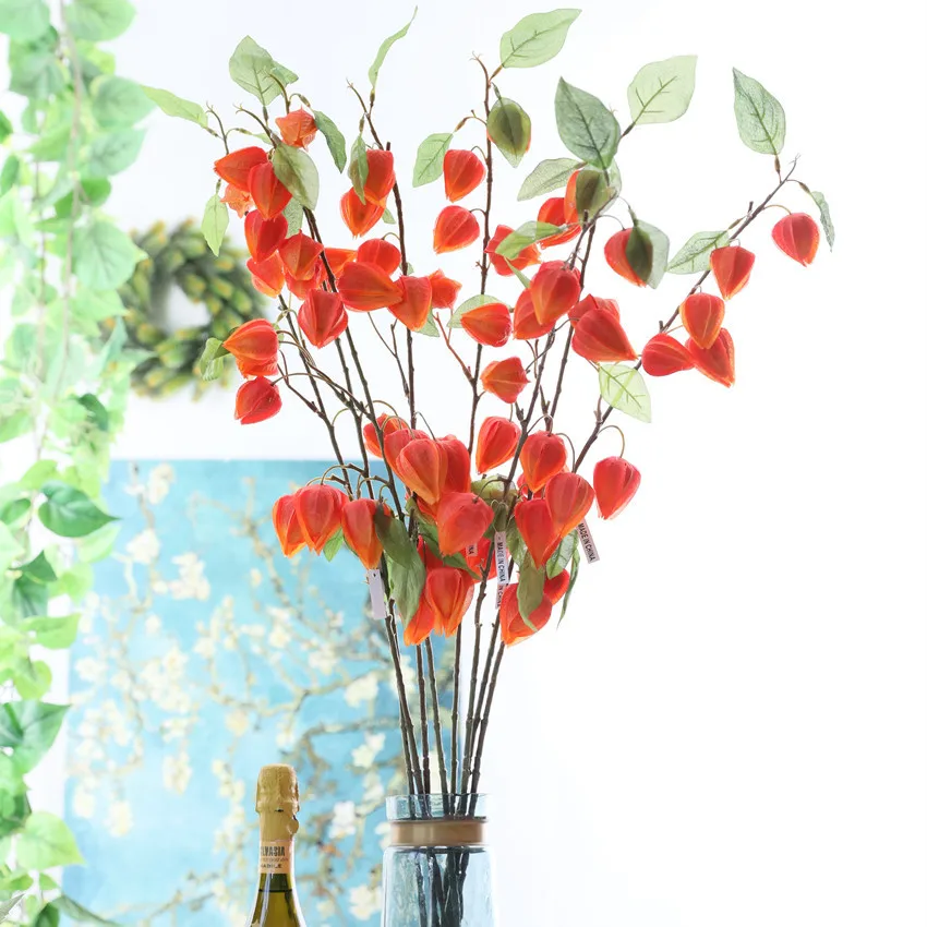 

2 PCS-5 PCS Cape Gooseberry Artificial Plants Hoom Decor Wedding Party Living Room Decoration High-Quality Table Accessories