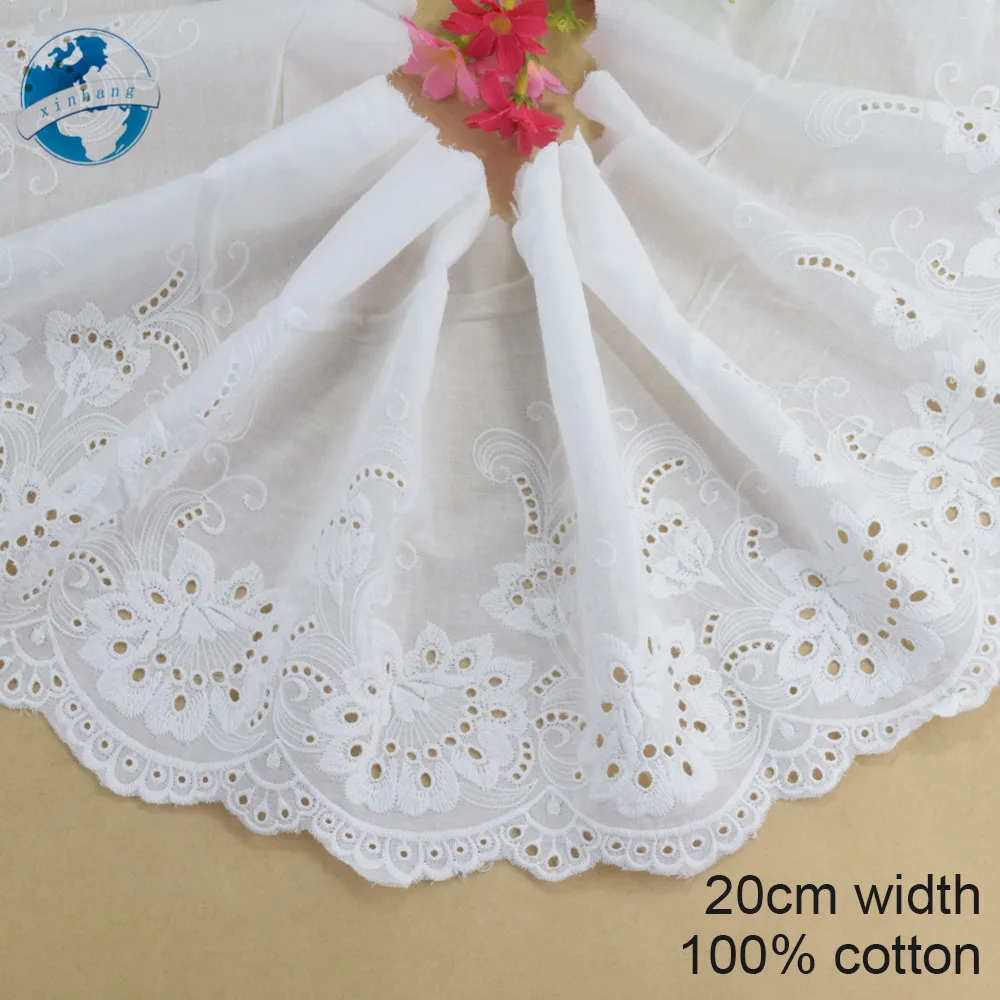 20cm 100% Cotton Embroidery Lace Sewing Ribbon Guipure Dress Trim Fabric Warp Knitting DIY Garment Wedding Accessories#4231