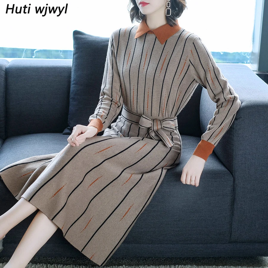 2021 в винтажном стиле Женские туфли на плоской подошве полоску Платья средней