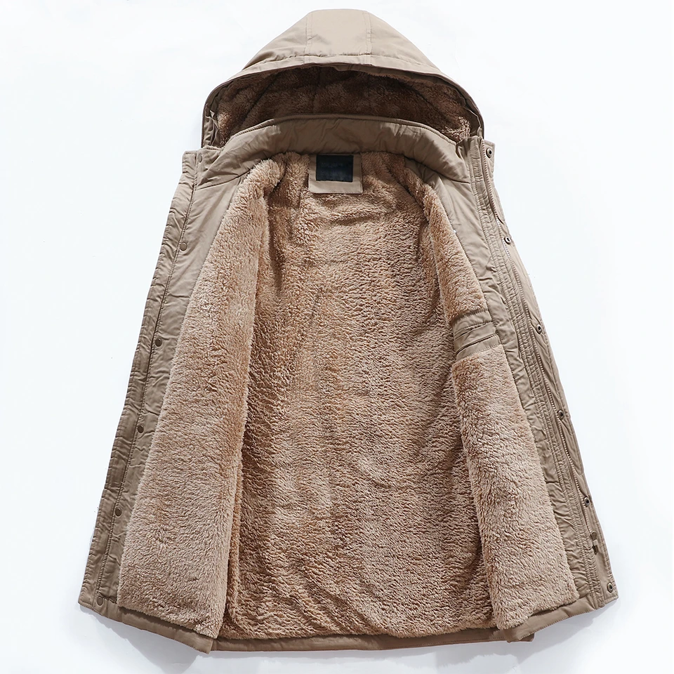 New Winter Jacket Men Winter Fur Collar Hooded Long Jacket Parkas Men Warm Fleece Thick Cotton Outdoor Men Jackets and Coats