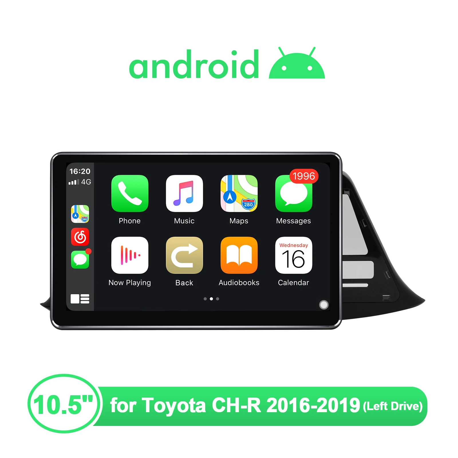 

Joying 1 Din 10.5 Inch Car Stereo Central Multimedia Android 10 Auto Radio Wireless Carplay For Toyota CH-R 2016-2019（Left Drive