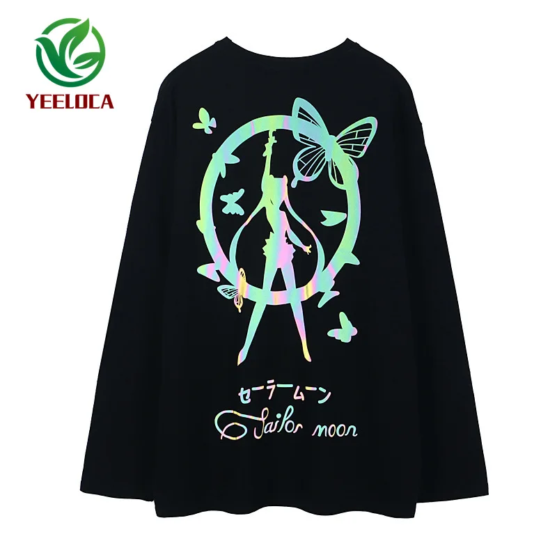 Осень 2020 уличная темная Светоотражающая свободная Базовая рубашка с принтом