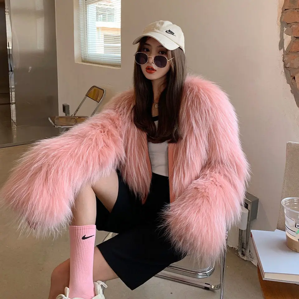 

Women 2021 Autumn Winter Faux Racoon Fur Coat Female Fluffy Thick Warm Jacket Ladies Long-Sleeved Clothes Fake Fur Overcoats E07