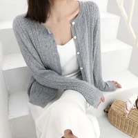hollow round neck cardigan short sweater loose knit jacket single breasted hollow out knitwear girl sweater coat female knitwear