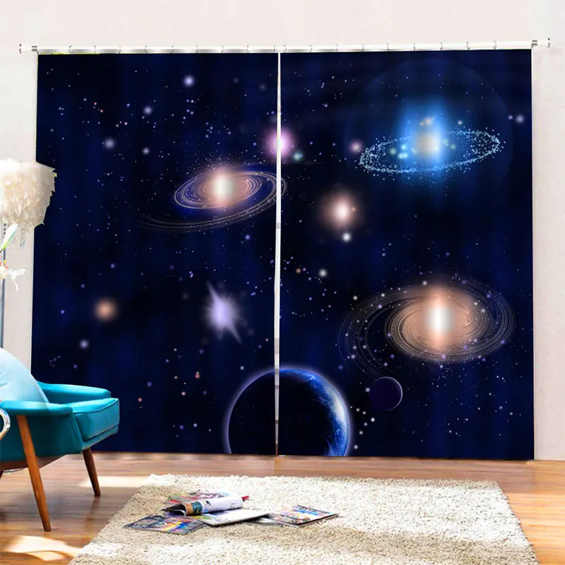 Синий пространство звездное небо 2 панелей/идут в комплекте оконные Шторы