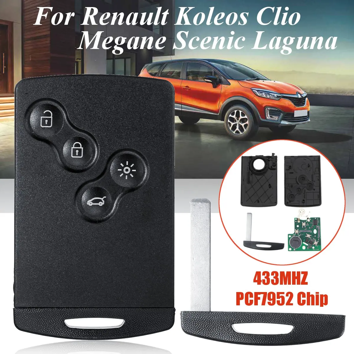 Для Renault Koleos Clio Megane Scenic Laguna 4 кнопочная смарт карта Автомобильный ключ Fob 433 МГц PCF7952