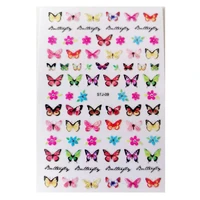 nail art blue pink flowers leaves butterfly 3d transfer sticker acrylic design adhesive manicure slider sticker 1pcs