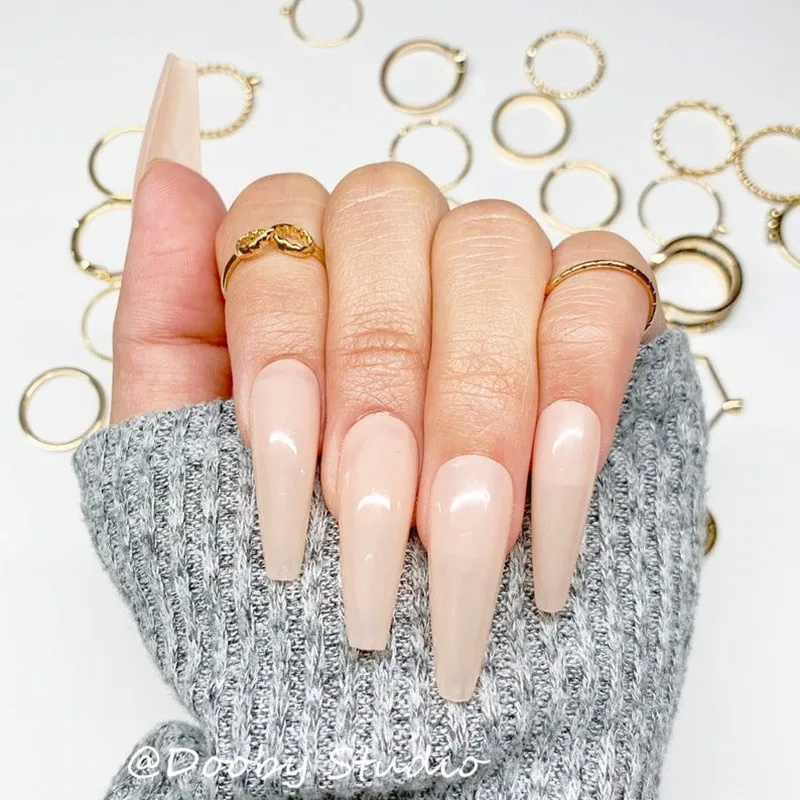 

Impress Ballerina Nep Nagels XXL Long Coffin Press On Nails Fake Artificial Brown Full Cover False Nails With Adhesive Tap Tipsy