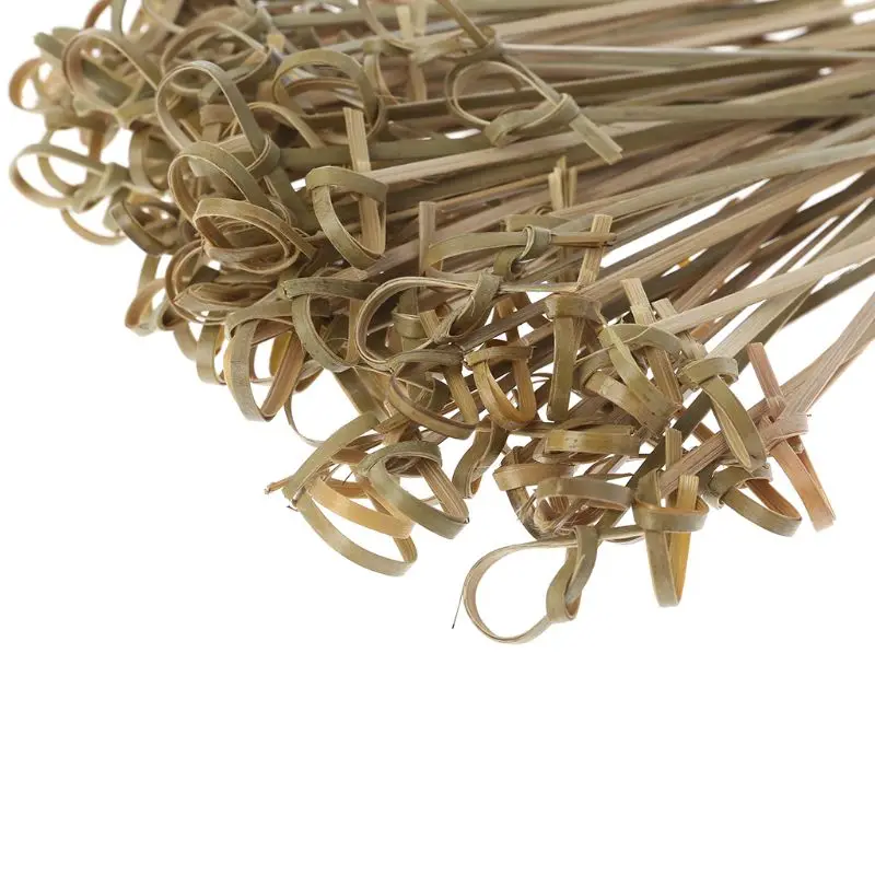 

100Pcs Disposable Bamboo Tie Knotted Skewers Twisted Ends Cocktail Food Fruit Picks Fork Sticks Buffet Cupcake Toppers Wedding