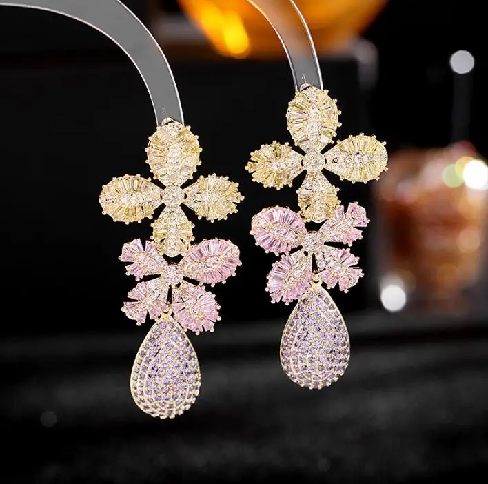 

New luxury high-end dress accessories colorful zircon silver needle bow gorgeous ladies celebration eardrop