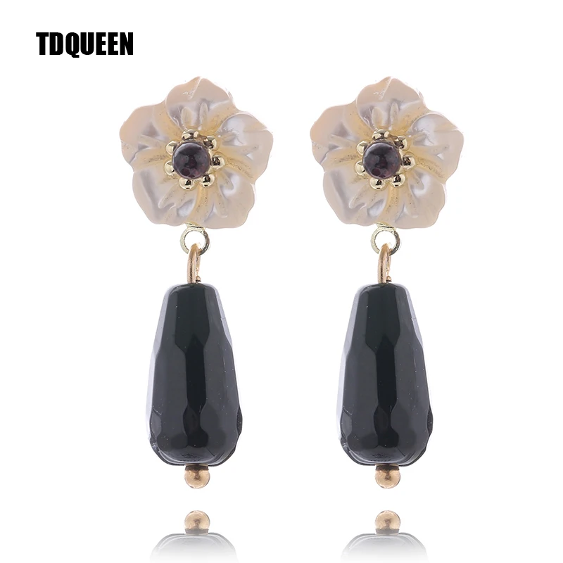 

TDQUEEN Stud Earrings Pendant Waterdrop Beads Women Fashion Pearl Shell Flower Brincos Bead Earrings Stud