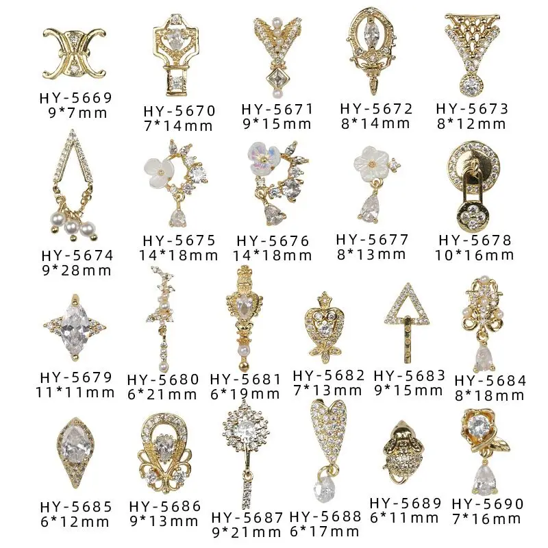 20 шт./упак. Классическая Подвеска Шарм Циркон 3D нейл-арта украшения золотой сплав