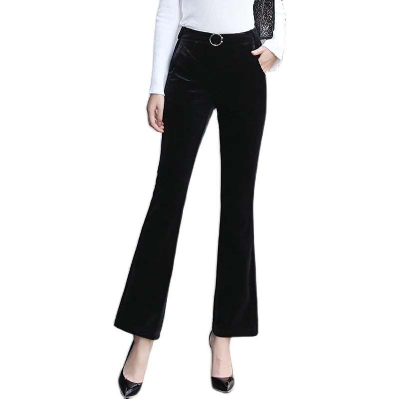 

New Elegant Fashion Women Spring Autumn Micro Flare Pants High Waist Thicken Plus Fleece Warm Pants Trouser