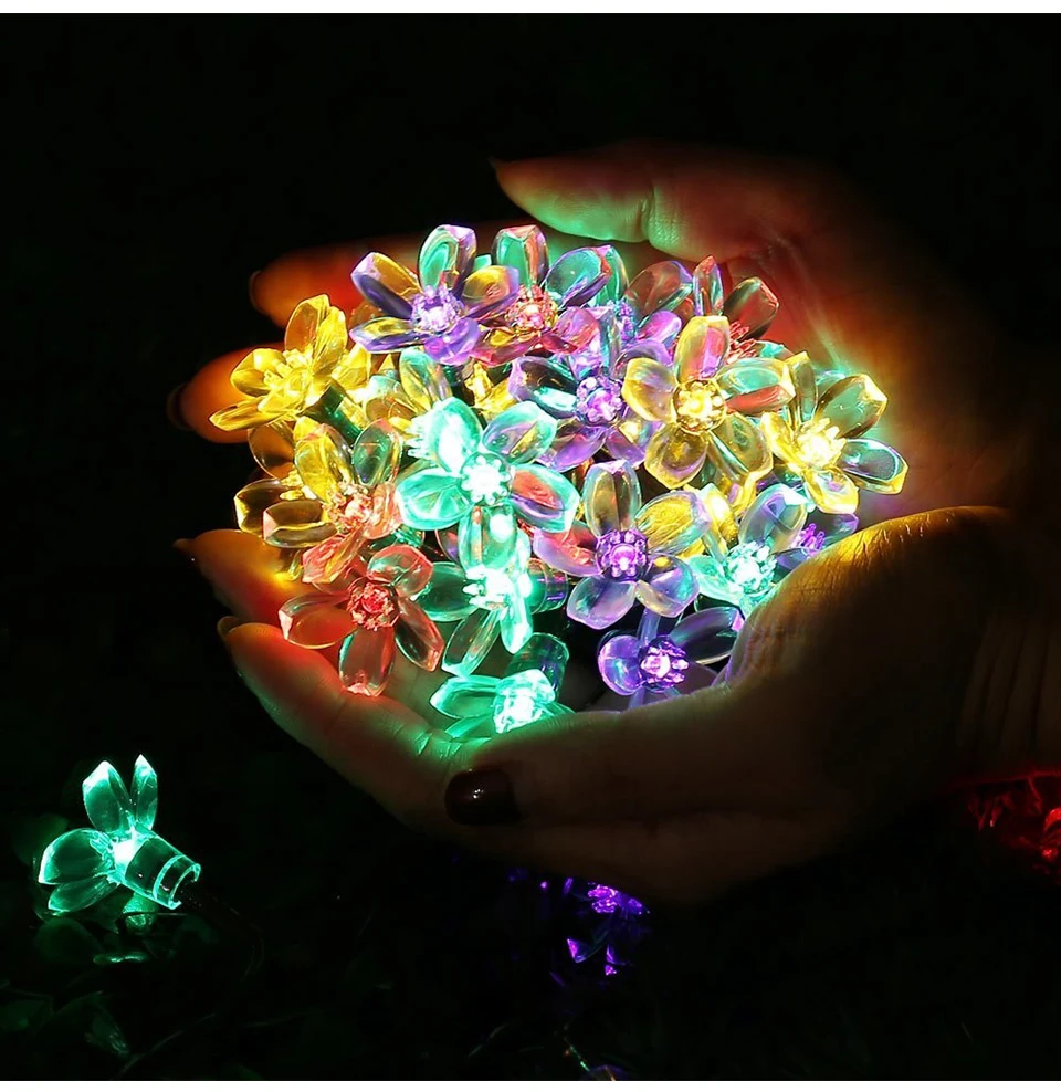 Рождественские украшения 7 метров 50 Led Rgb Ip65 Солнечный садовый струнный светильник цветок вишни Рождественский светильник s наружный декоративный
