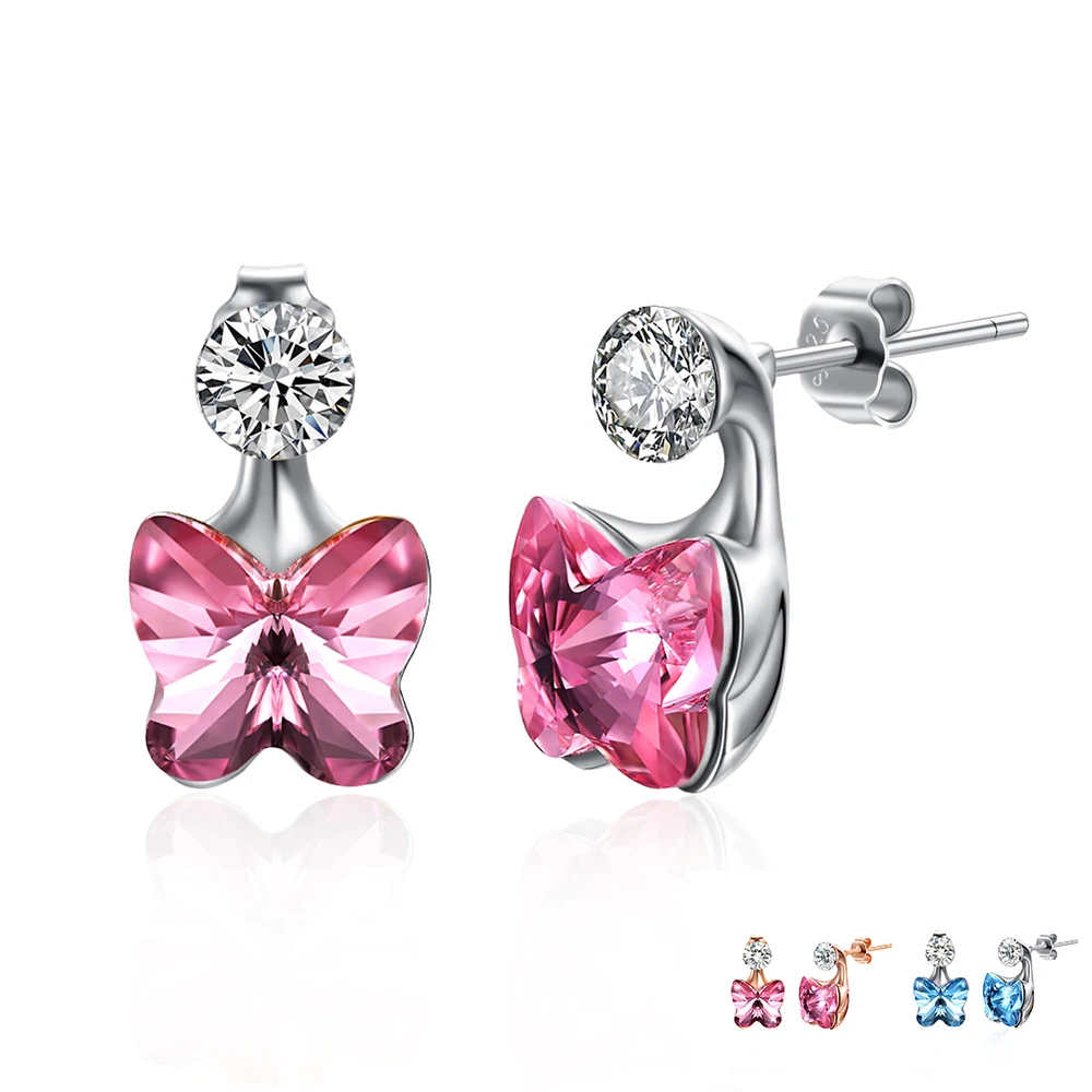 

ZEMIOR 925 Sterling Silver Earrings Romantic The Butterfly Shape Austria Crystal Stud Earrings Anniversary Simple Fine Jewelry