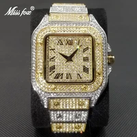 missfox hip hop rectangle watches for men luxury full diamond iced out male watch square waterproof quartz wristwatch gifts man