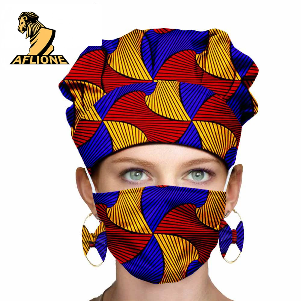 

Wax Turban For African 2 Piece Sets Ankara Style Floral Head Wraps Elegant Hippie Female Fashion Pure Cotton For African Women
