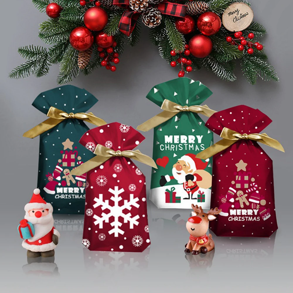 

10pcs Christmas Gift Bag Candy Bag Santa Snowflake Crisp Drawstring Bags Christmas Home Decor Gift for Kid 2022 New Year Gifts