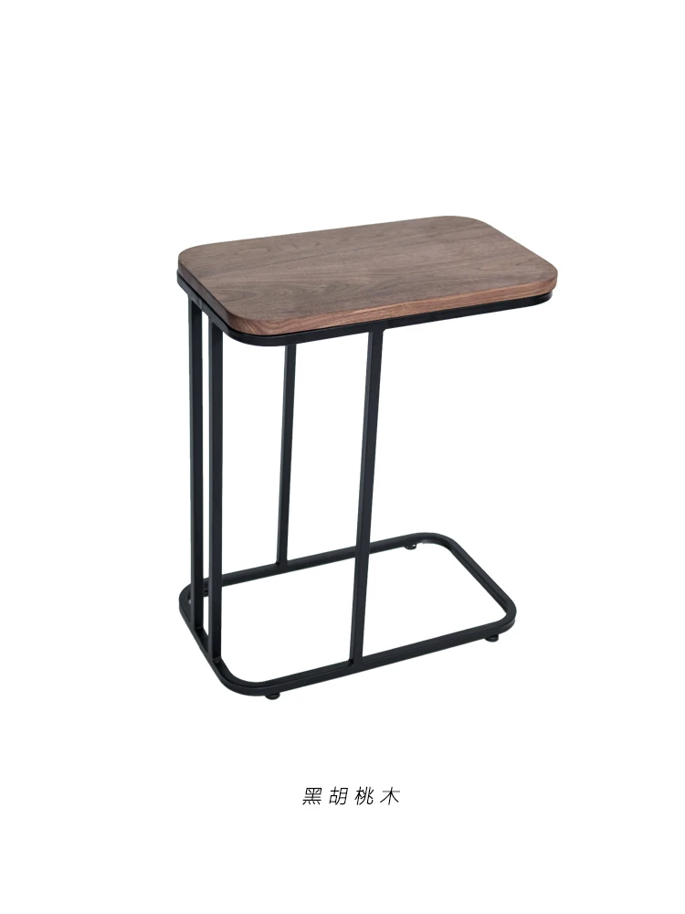Nordic Wrought Iron Sofa Side Simple Modern Black Walnut Solid Wood Bedside Table Ins Living Room Marble Corner |
