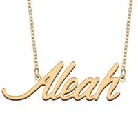 aleah name necklace for women stainless steel jewelry 18k gold plated alphabet nameplate pendant femme mother girlfriend gift