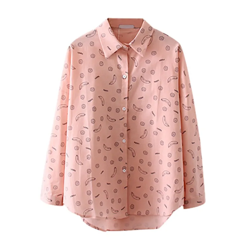 Preppy Style Blouse Turn Down Collar Long Sleeve Shirt Loose Casual Lady Print Long-sleeve Blosues |