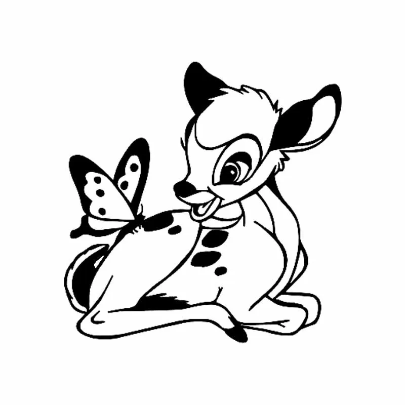 

Cartoon Bambi Deer With Butterfly Car Sticker Cute Animal Vinyl Decal Black/Silver 14CM*13.8CM