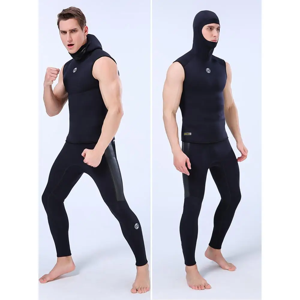 Wetsuit Vest with Hood 3mm Thermal Neoprene Wetsuit Sleeveless Top & Bottom Diving Surfing Hoodie Vest for Men Two Piece