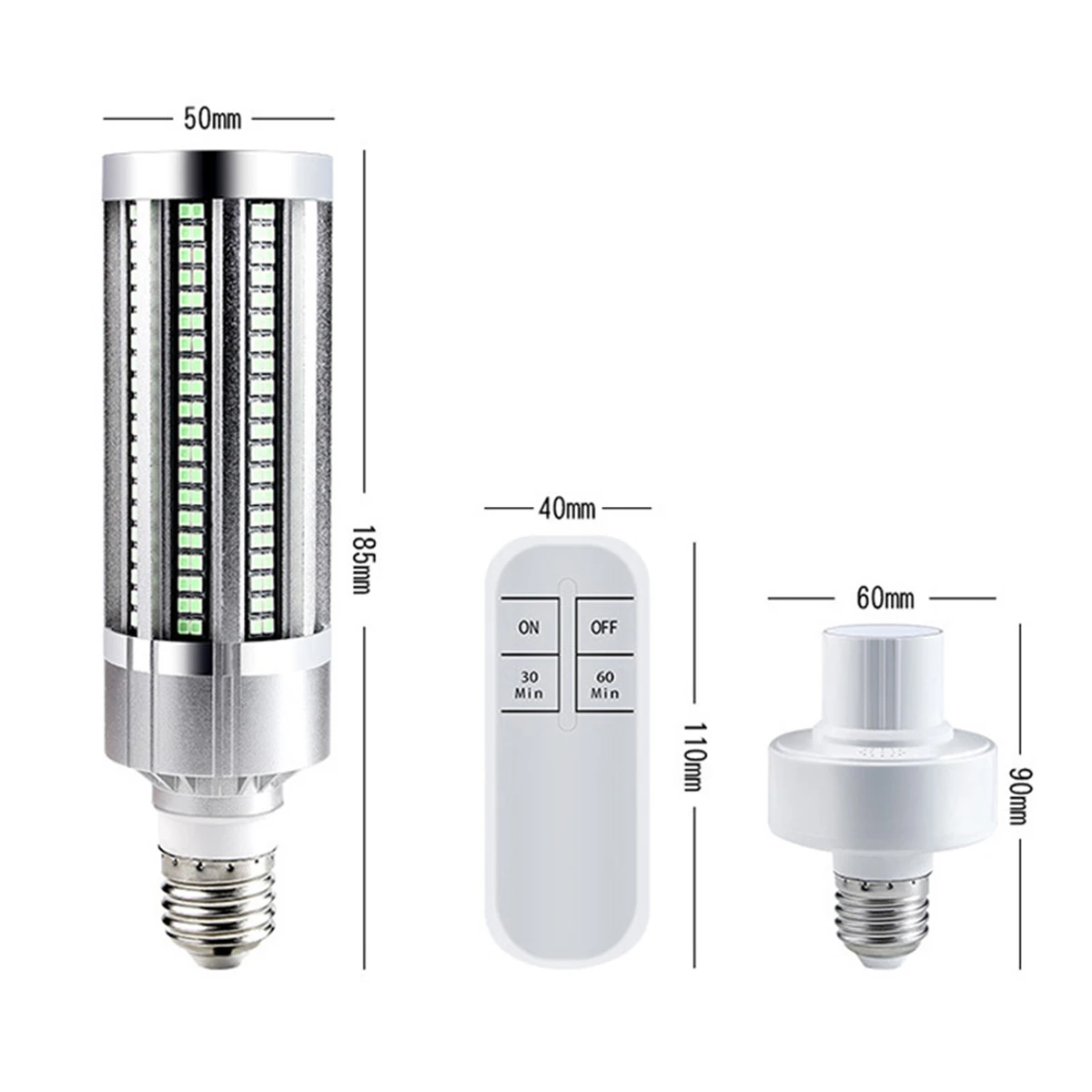 

60W UV Germicidal Light Led UVC E27 Light Bulb Household Ozone Disinfection Lamp with Remote Control Timing Killing Virus Mite