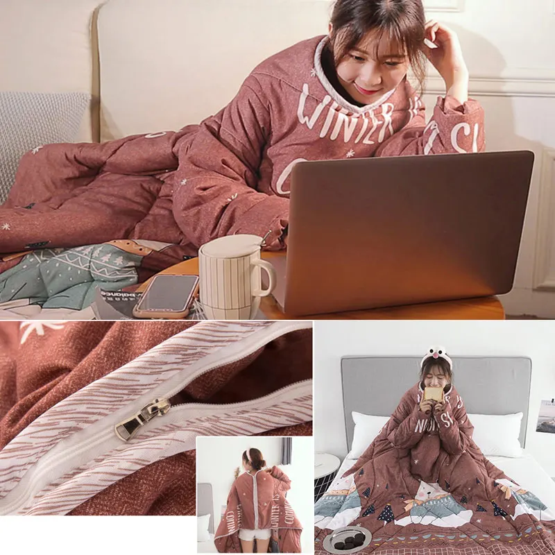 

1 Pcs Lazy Quilt with Sleeves Warm Thicken Blanket Multifunction for Home Winter Nap