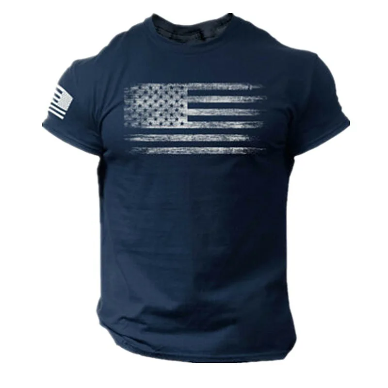

2021 summer hot-selling popular flag print men's casual sports T-shirt street loose top breathable