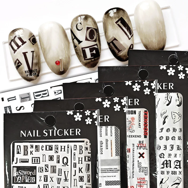 

1Sheet 10*8cm 3D Nail Sticker English Alphabet&Flower&Snake Nail Art Decorations Sliders With Glue Letter Adhesive Nails Decals