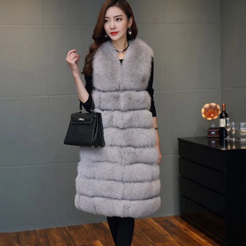 Женская зимняя модная жилетка из искусственного лисьего меха женская теплая