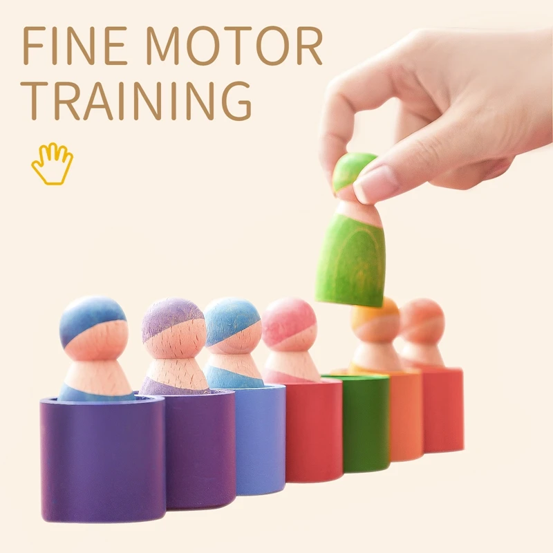 1Set Kids Wooden Rainbow Blocks Doll Montessori Educational Color Cognitive Ability Toy For Children Stacking Baby Gift | Игрушки и