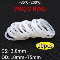 10pcs vmq o ring seal gasket thickness cs 3mm od 10 75mm silicone rubber insulated waterproof washer round shape white nontoxi
