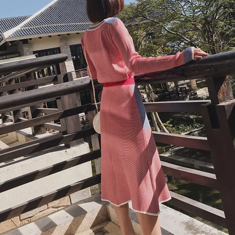 Вязаный комплект из двух предметов 2019 Осенний укороченный пуловер с круглым