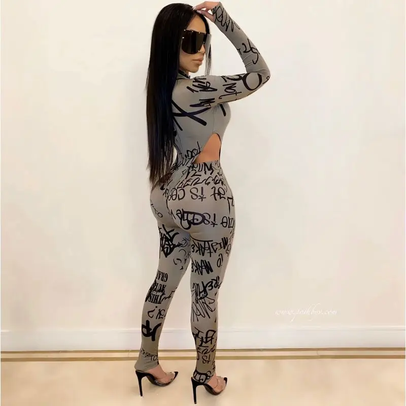 

2020 Sexy 2 Piece Set Women 2020 Spring Clothing Rompers Bodysuit Top Pant Sweat Suits Matching Sets Two Piece Club Outfits