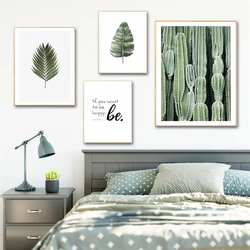 

Nordic Style Leaves Cactus Canvas Poster Print Motivational Quotes Wall Art Painting Picture Modern Living Room Decoration