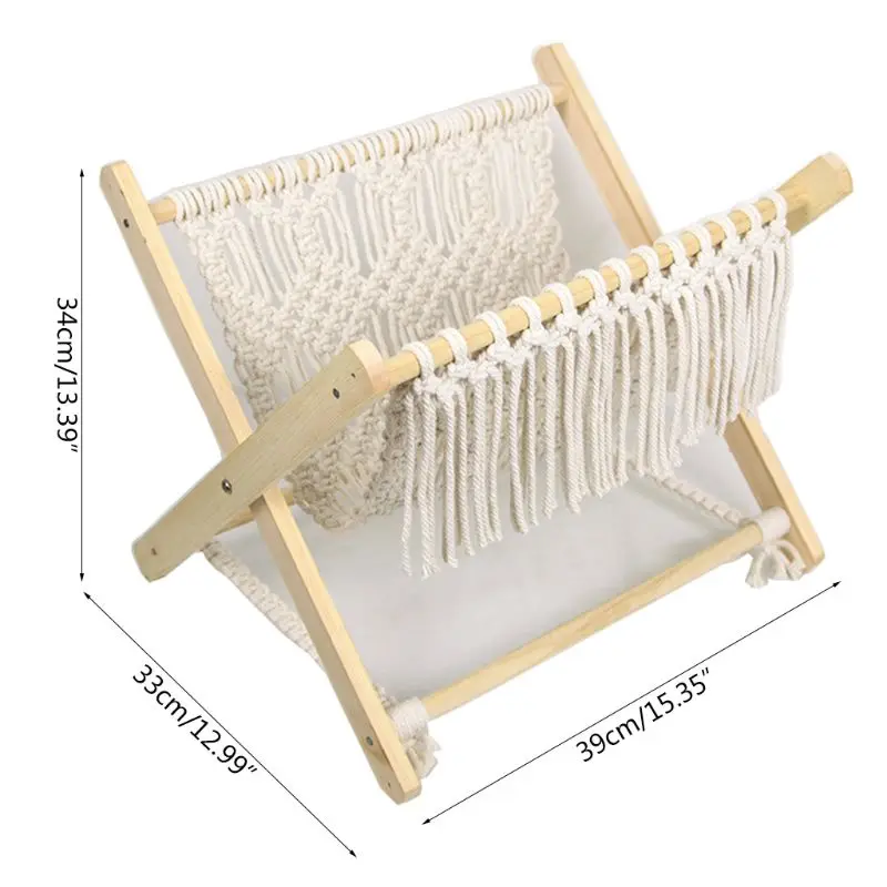 

Boho Cotton Woven Storage Basket Macrame Magazine Rack Desktop Book Shelf Props