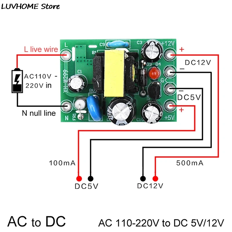 

1pc New Hot Mini AC-DC Converter AC 110V 220V To DC 12V 0.2A+5V Module Board Wholesale