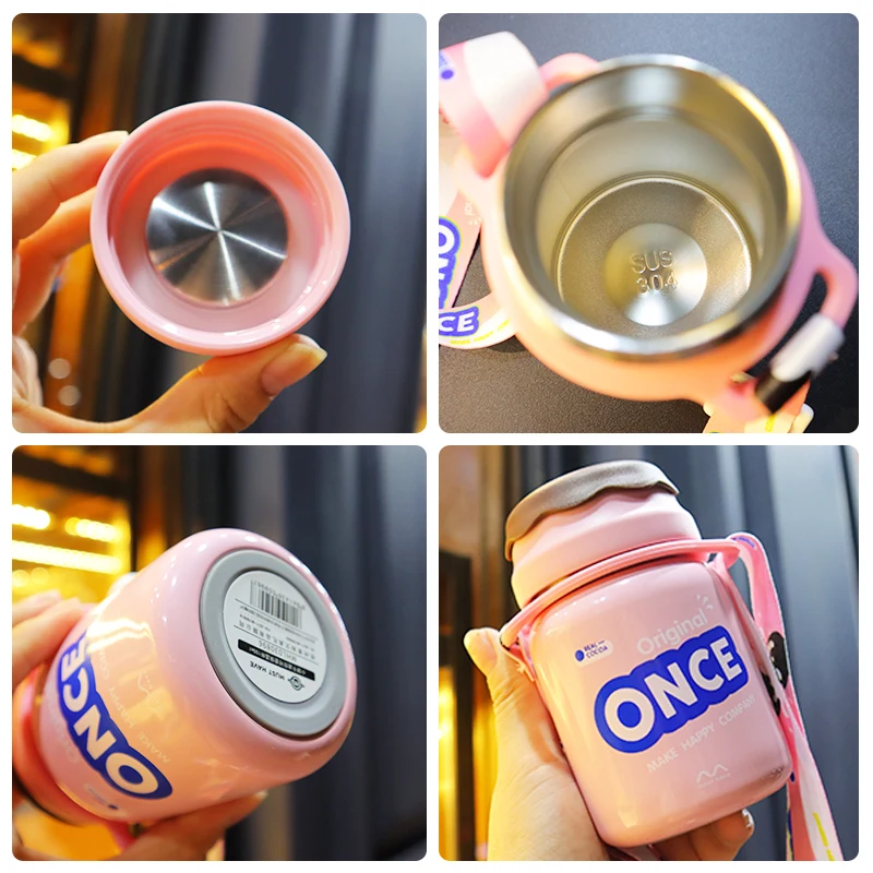 

New Creative Kids Vacuum Flask Thermos Bottle Cute Mini Insulated Water Bottle For Girls Fashion Portable Water Cup With Strap