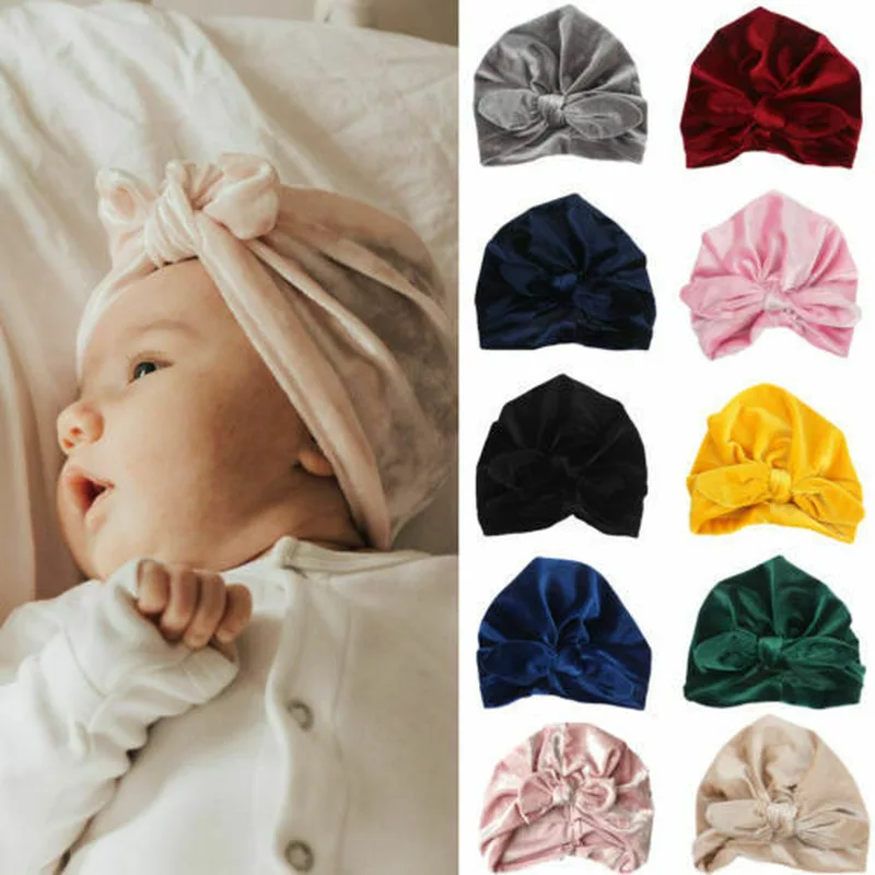 

Baby Headband Rubber Ear Girl Bow Velvet Headbands Toddler Indian Turban Beanie Hat Elastic Hair Accessories Bohemia Head Wrap